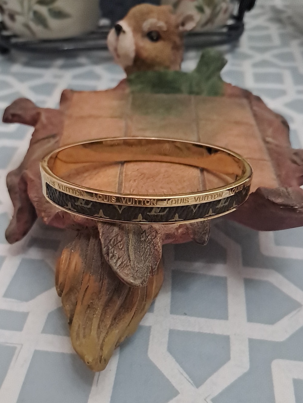 Gold and Brown Monogram Slim Bangle Bracelet - Picture 4 of 4